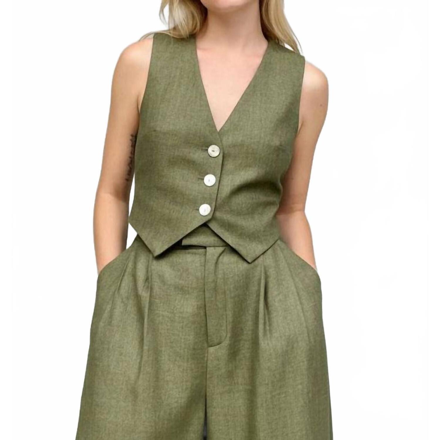 New Rose Velvet Diane Vest In Olive